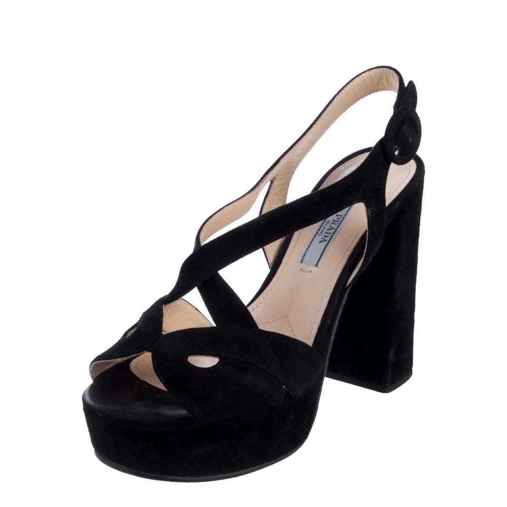 Prada Black Platform Sandals with Crisscross Straps